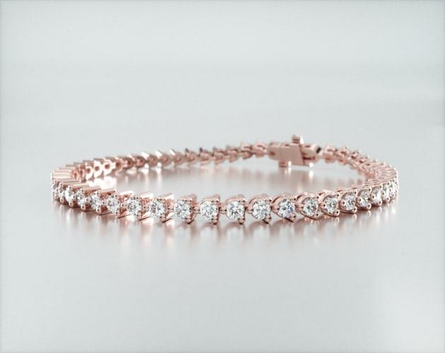 Pulseira Riviera Três Pontas De Diamante Ouro Rosa 18K 300pts