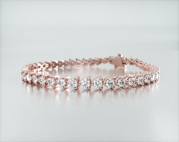Pulseira Riviera Três Pontas De Diamante Ouro Rosa 18K 500pts