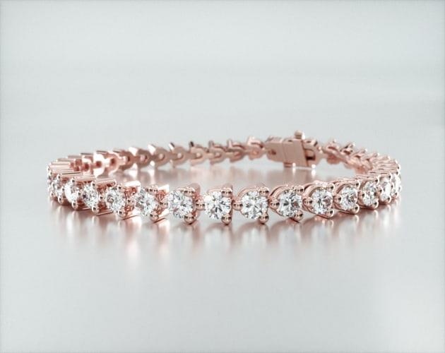 Pulseira Riviera Três Pontas De Diamante Ouro Rosa 18K 700pts