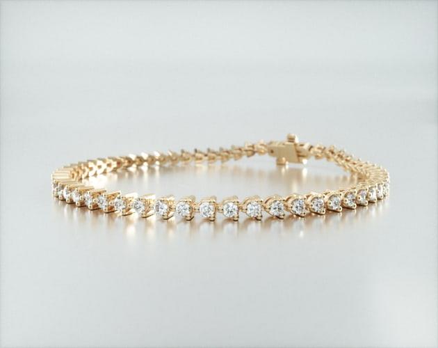 Pulseira Riviera Três Pontas De Diamante Ouro Amarelo 18K 200pts