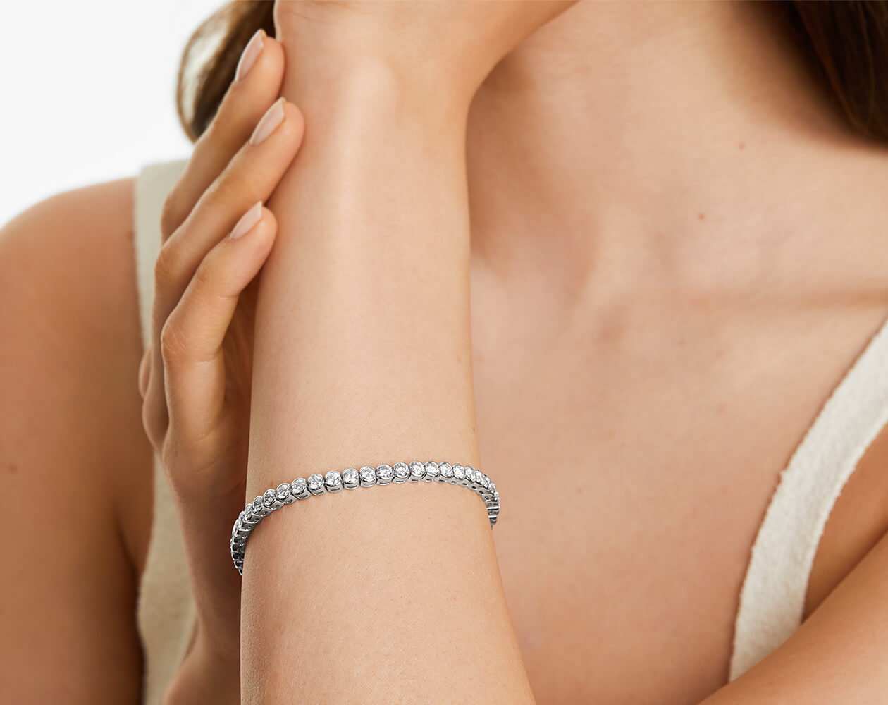 Pulseira Riviera De Diamantes 700pts Feminina Ouro Branco 18k