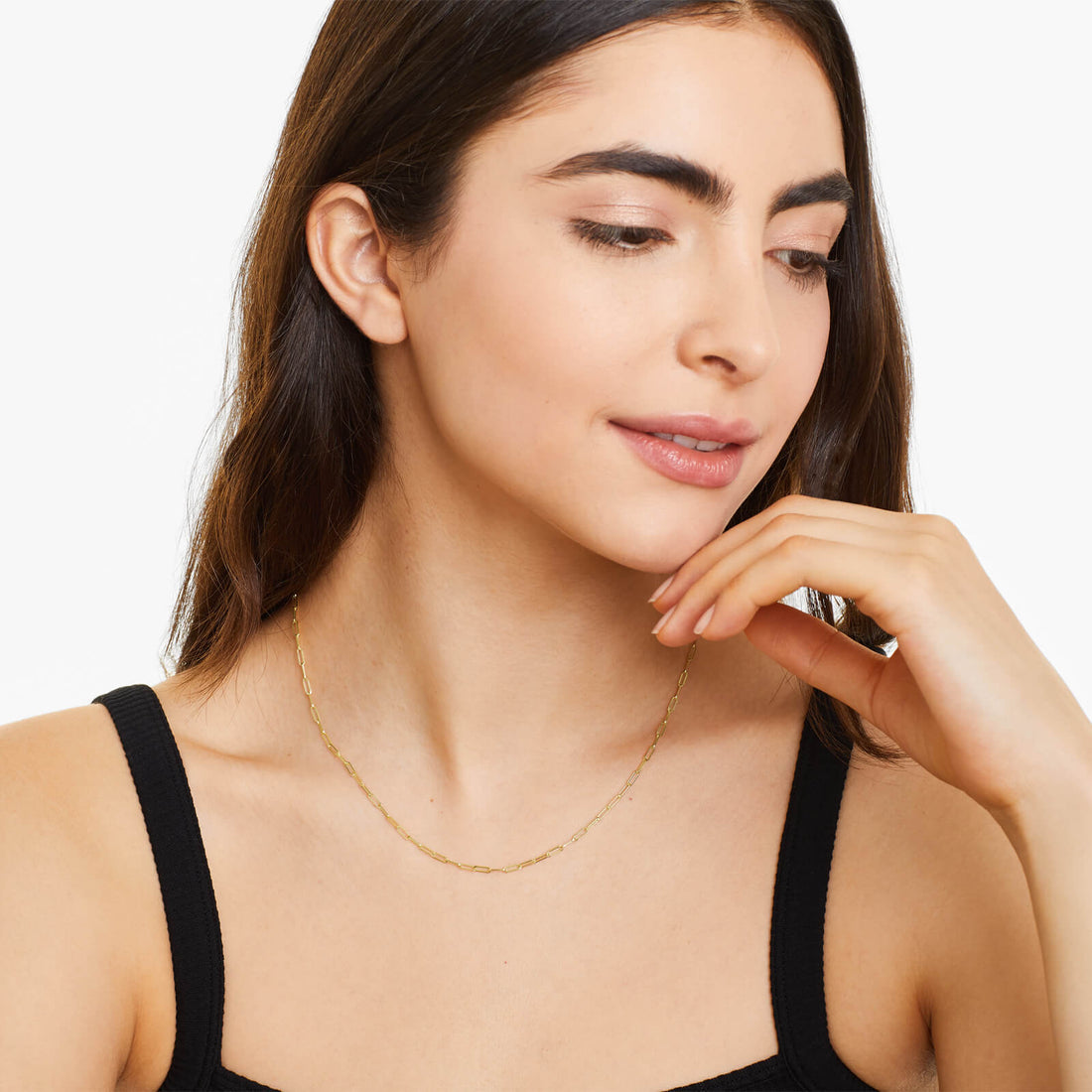 Corrente Feminina Elos De Clipes De Ouro Amarelo 18k De Luxo 2,1mm