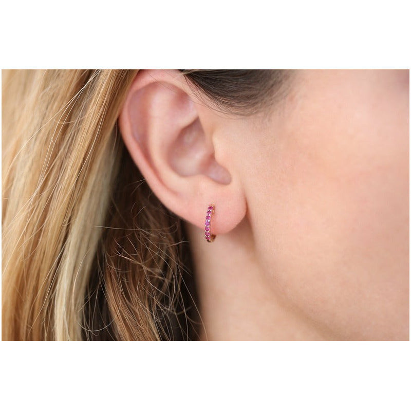 Brinco De Ouro Feminino Solitario Argola Rubis  Luxo