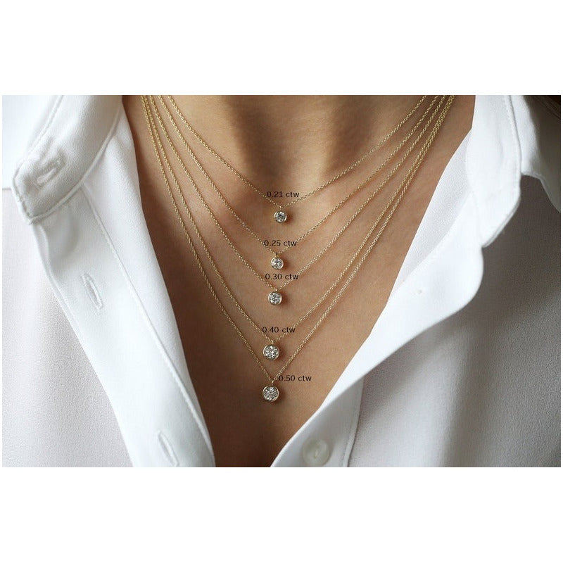 Colar Corrente Feminina Ouro18k Solitario Diamante Luxo 15pt