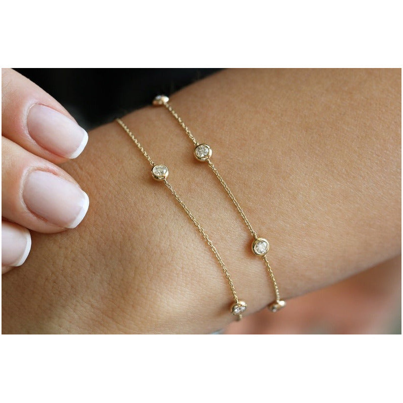 Pulseira Feminina De Ouro 18k 3 Diamantes