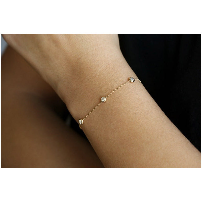 Pulseira Feminina De Ouro 18k 3 Diamantes