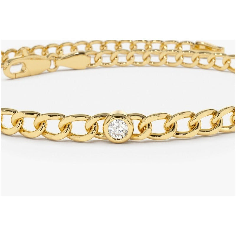 Pulseira de ouro Feminina De Ouro 18k 1 Diamante Bezel - AUREA FINE JEWELRY