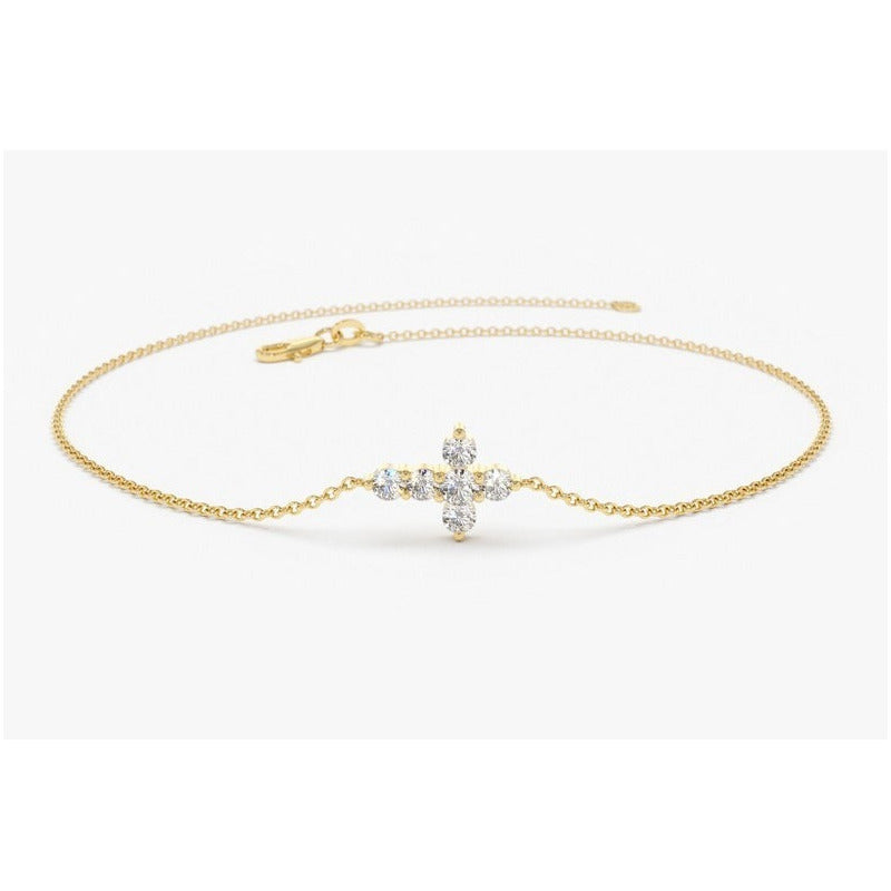 Pulseira Bracelete  Feminina De Ouro Cruz Diamantes - AUREA FINE JEWELRY