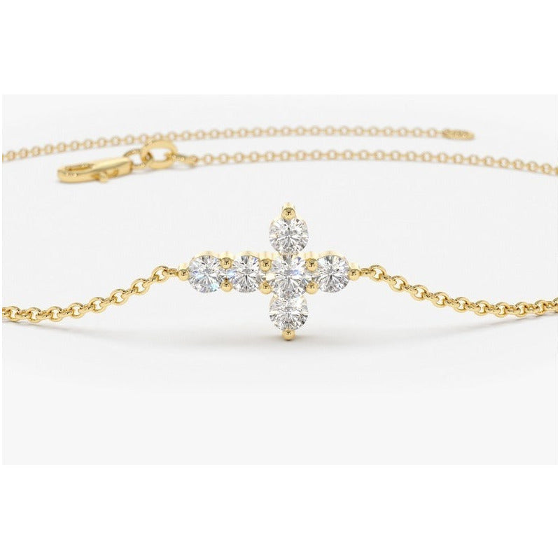 Pulseira Bracelete  Feminina De Ouro Cruz Diamantes - AUREA FINE JEWELRY