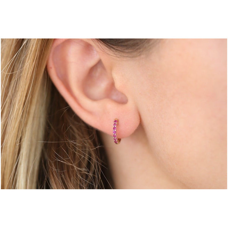 Brinco De Ouro Feminino Solitario Argola Rubis  Luxo