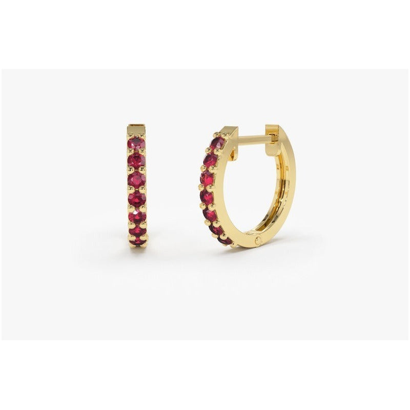 Brinco De Ouro Feminino Solitario Argola Rubis  Luxo | New | Brincos, yellow | AUREA FINE JEWELRY