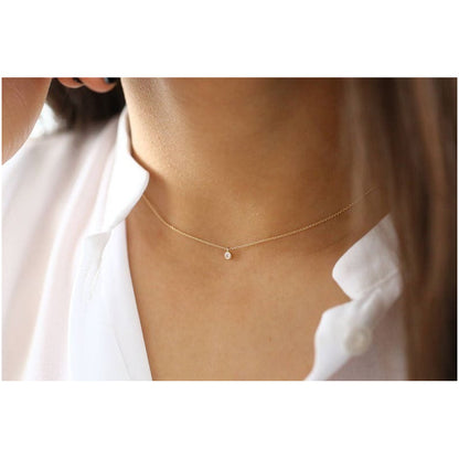 Colar Corrente Feminina Ouro18k Solitario Diamante Luxo 15pt