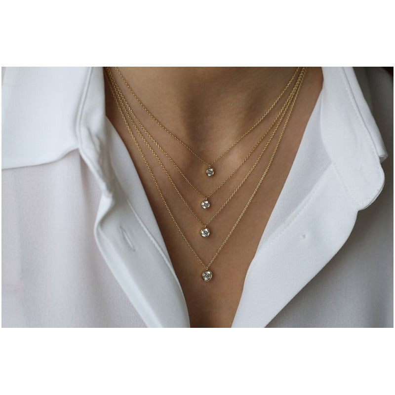 Colar Corrente Feminina Ouro18k Solitario Diamante Luxo 15pt