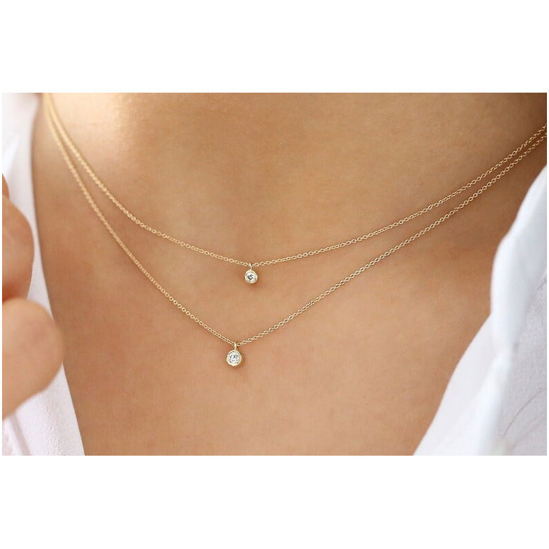 Colar Corrente De Ouro 18k Solitario Diamante  ponto de luz 05pts