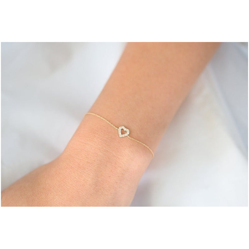 Pulseira  Feminina de Ouro 18k Coraçao Diamantes - AUREA FINE JEWELRY