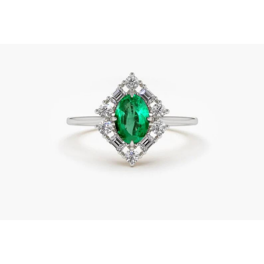 Anel De Noivado em Ouro 18k Solitario Esmeralda e Diamantes Brilhantes