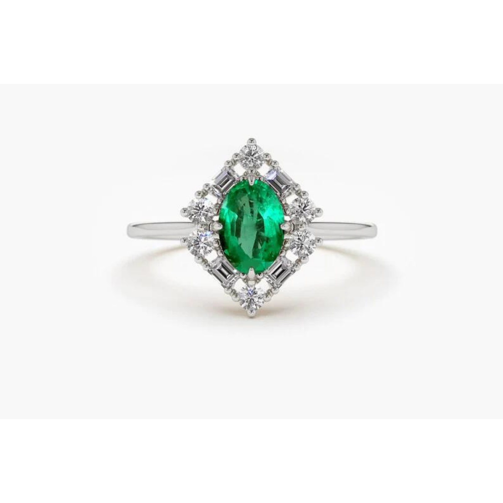 Anel De Noivado em Ouro 18k Solitario Esmeralda e Diamantes Brilhantes