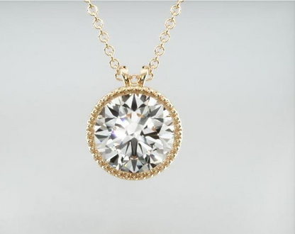 Colar Corrente Feminina Ouro18k Solitario Diamante Luxo Moldura 100 pontos