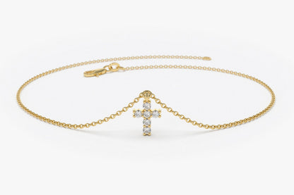 Pulseira  Feminina de Ouro 18k  Cruz  Diamantes