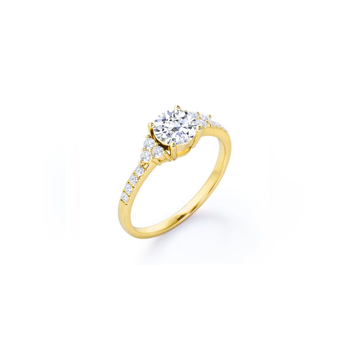 Anel Halo De Ouro Amarelo 18k e Diamantes Brilhantes 50pts
