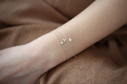 Pulseira Feminina Delicado de Ouro Branco 18k Trio Bezel Diamantes