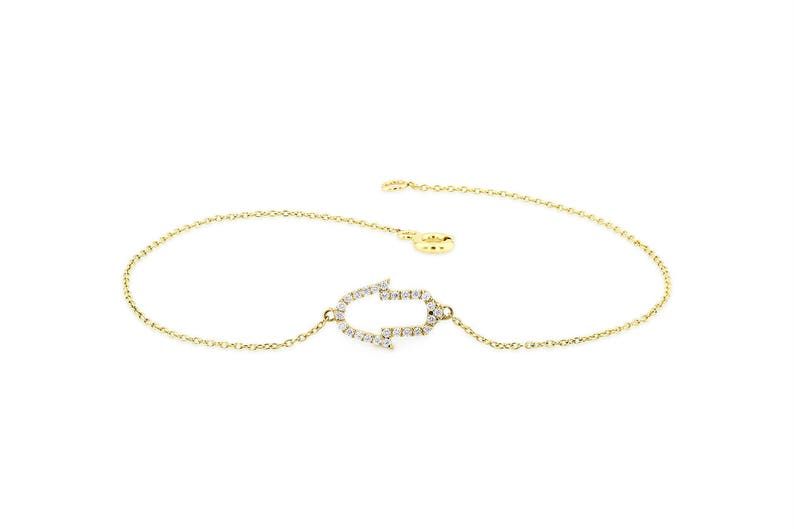 Pulseira Feminina de Ouro Amarelo 18k Hamsa Diamante Luxo