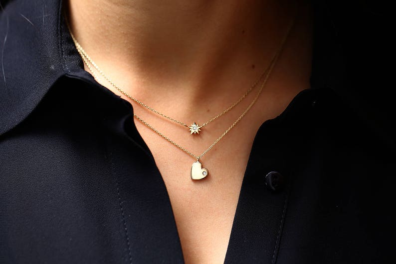 Colar de Coraçao Corrente Luxo Feminino em Ouro Amarelo 18k c/ Diamante