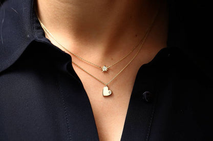 Colar de Coraçao Corrente Luxo Feminino em Ouro Amarelo 18k c/ Diamante