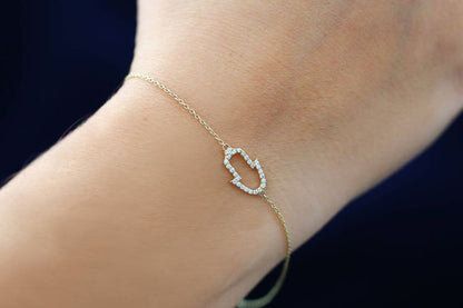 Pulseira Feminina de Ouro Branco 18k Hamsa Diamante Luxo