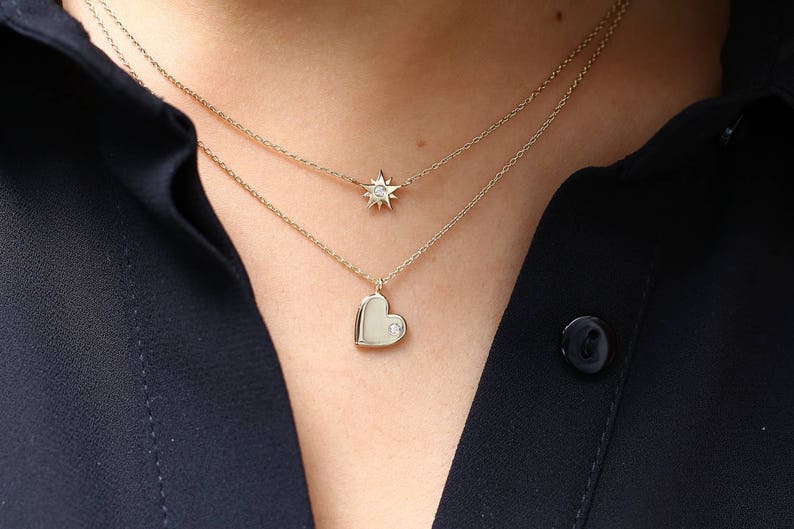 Colar de Coraçao Corrente Luxo Feminino em Ouro Amarelo 18k c/ Diamante