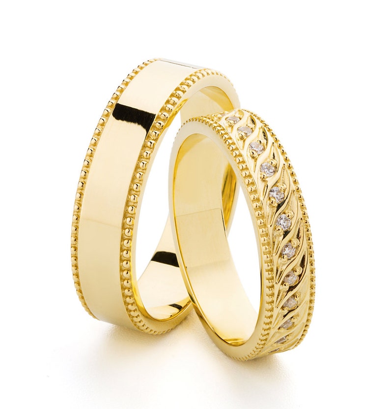 Par de alianças de casamento noivado ouro 18k diamante Golden