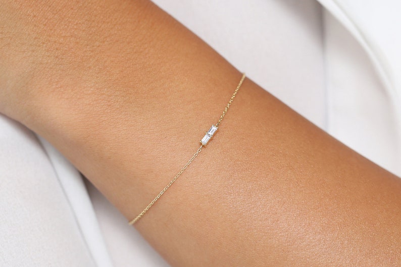 Pulseira Feminina Delicado de Ouro Amarelo 18k Diamante Baguette