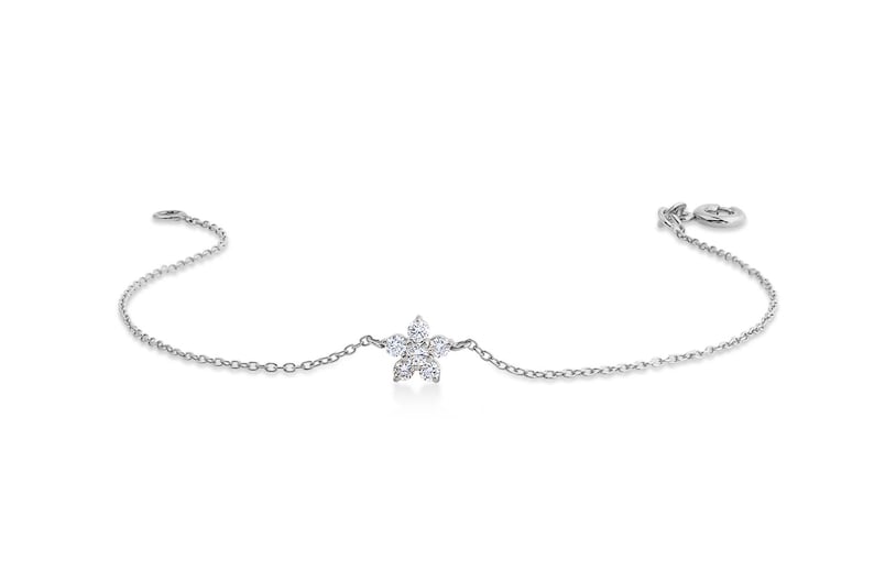 Pulseira Feminina Delicado de Ouro Branco 18k Flor Diamantes