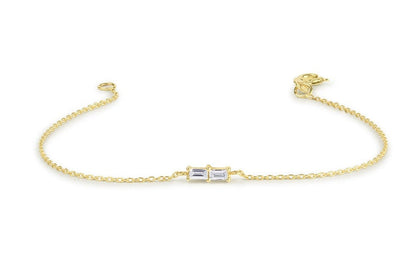 Pulseira Feminina Delicado de Ouro Amarelo 18k Diamante Baguette