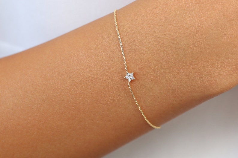 Pulseira Feminina de Ouro Amarelo18k Star Diamante Luxo