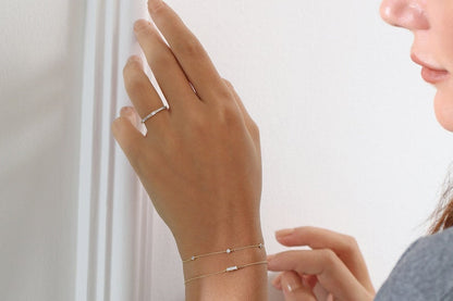 Pulseira Feminina Delicado de Ouro Amarelo 18k Diamante Baguette