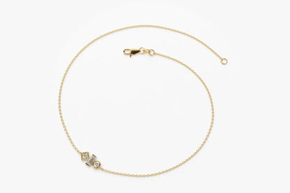 Pulseira Feminina Delicado de Ouro Amarelo 18k Diamante Alternado
