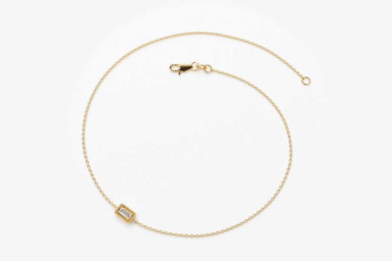 Pulseira Feminina de Ouro Branco 18k Diamante Baguette Solitario