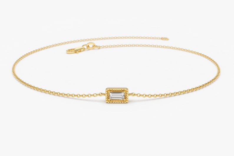 Pulseira Feminina de Ouro Amarelo 18k Diamante Baguette Solitario