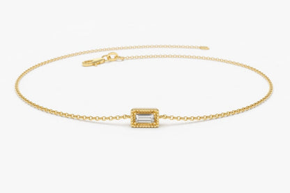 Pulseira Feminina de Ouro Amarelo 18k Diamante Baguette Solitario