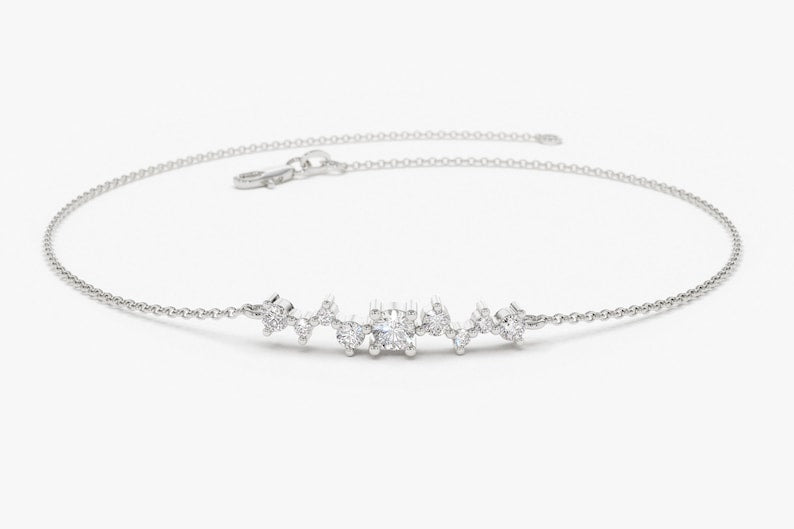 Pulseira Feminina de Ouro Branco 18k Cruz De Diamante Delicado