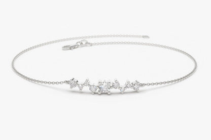 Pulseira Feminina de Ouro Branco 18k Cruz De Diamante Delicado