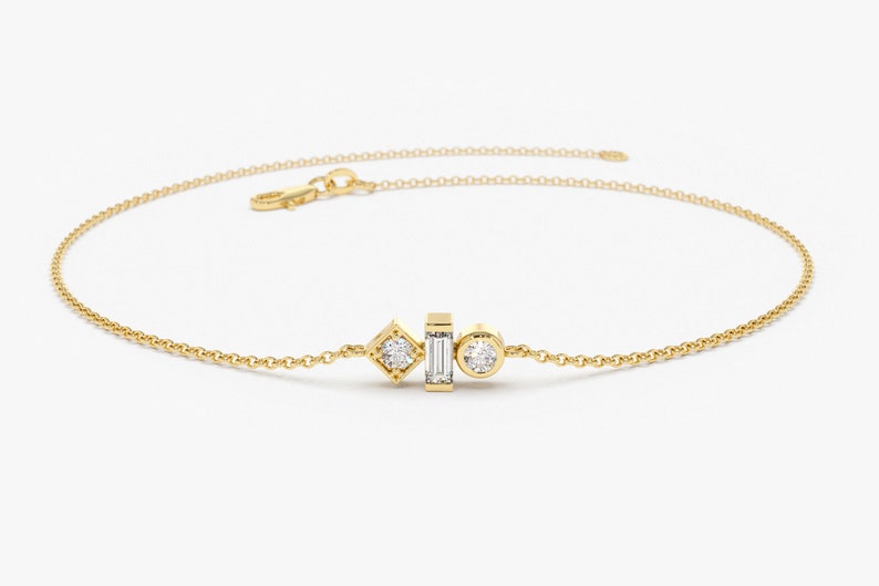 Pulseira Feminina Delicado de Ouro Amarelo 18k Diamante Alternado