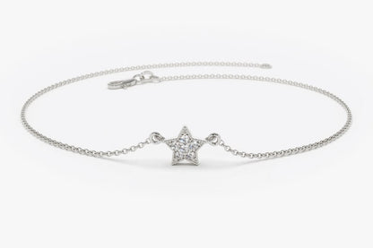 Pulseira Feminina de Ouro Branco 18k Star Diamante Luxo