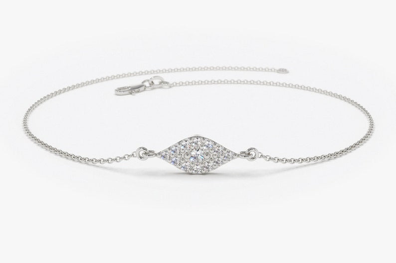 Pulseira Feminina Delicado de Ouro Branco 18k Olho Diamantes