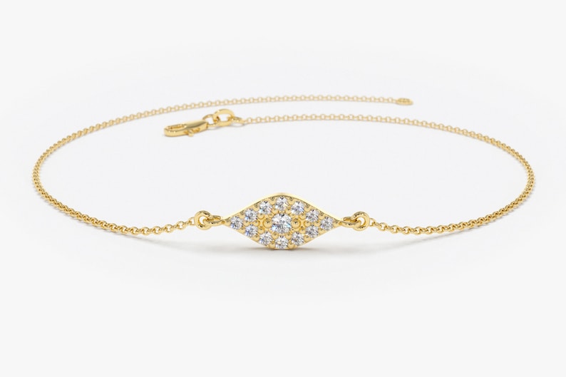Pulseira Feminina Delicado de Ouro Amarelo 18k Olho Diamantes