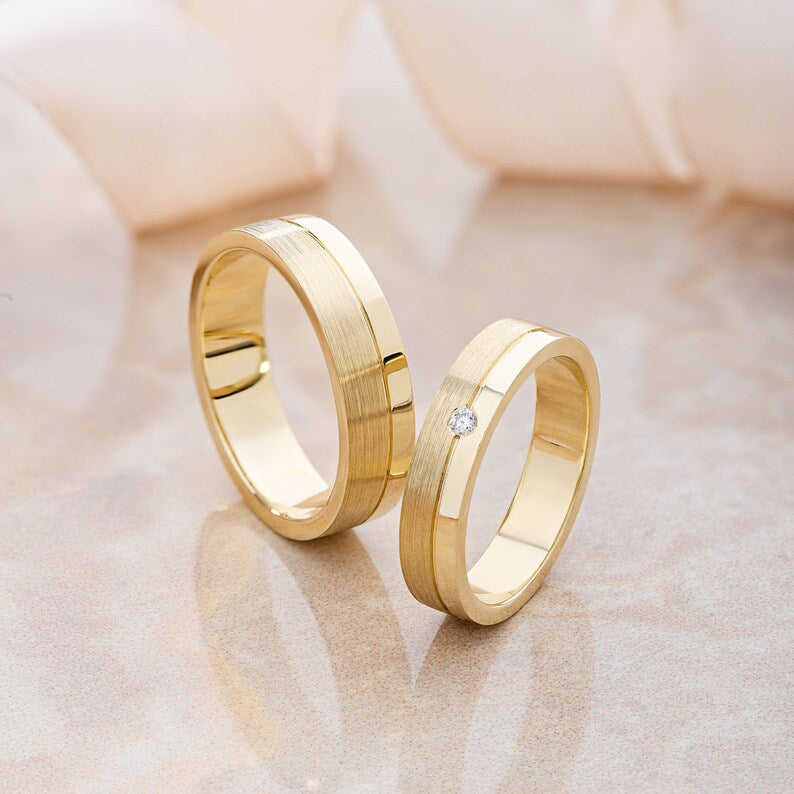 Par de Alianças de casamento noivado ouro 18k diamantes Loren