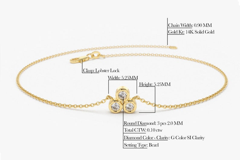 Pulseira Feminina Delicado de Ouro Branco 18k Trio Bezel Diamantes