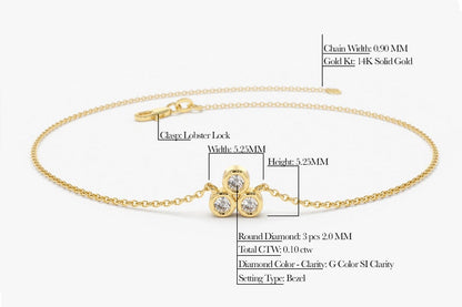 Pulseira Feminina Delicado de Ouro Branco 18k Trio Bezel Diamantes