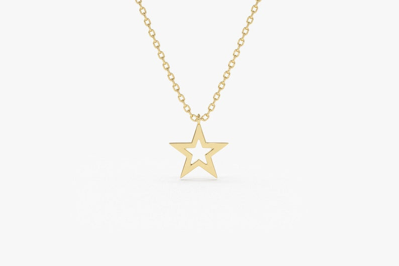 Colar Corrente com pingente Estrela Feminino em Ouro Branco 18k